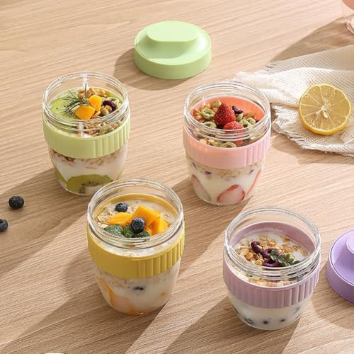 FUBESK Tasse à salade en plastique avec couvercle pour la préparation des repas aux fruits, réutilisable, étanche, avec cuillère pour collations de voyage, 9,6 x 13 cm