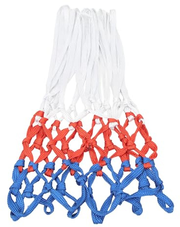 Rete da basket resistente, 2 pezzi, di ricambio, bianco, rosso, blu, colore, giunzione, rete per canestro da basket, in nylon premium, anti-attacco per tutte le stagioni, per