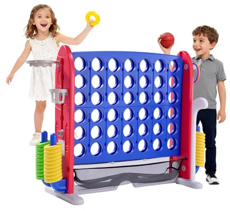 Garvee XXL Vier gewinnt & Riesiges 4 Gewinnt Gartenspiel - 109cm Outdoor Strategiespiel im Raketen-Design, Wetterfestes PE Riesen-Vier-in-Einer-Reihe für Außen & Innen, Inkl. 48 Spielsteine