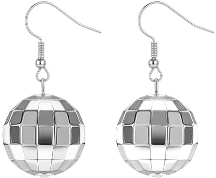 SHENLIU 1 Paar Discokugel Ohrringe, Ohrringe Discokugel Silber 4.5 cm Acryl Glitzer Für Mottoparty, 80er & 90er Jahre Outfit, Frauen & Mädchen