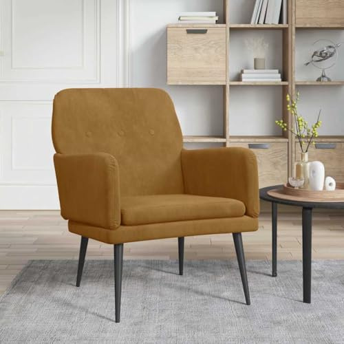 SooIarix fåtölj brun 62 x 79 x 79 cm sammet, loungefåtölj med metallram, stoppstol för sovrum, öronfåtölj