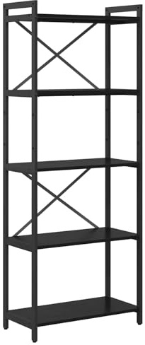 Coespram Libreria nera effetto rovere, 155 cm, design industriale, stabile scaffale a scale in legno e metallo, scaffale per documenti per soggiorno e ufficio, 60 x 30 cm