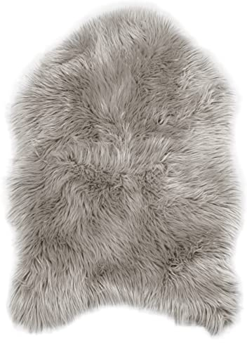 Teppich Wölkchen Schaffell Lammfell Imitat Fellteppich Kunstfell Teppich - Flauschiger Teppich, Bettvorleger, Fell für Stühle, Kunstfell Stuhlauflage - Grau - 55x80cm