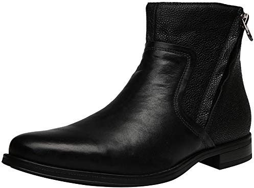 Jamron Hommes Cuir Véritable Occidental Vintage Bottes Chukka Fermeture Éclair Bottines Noir SN01747 EU44.5