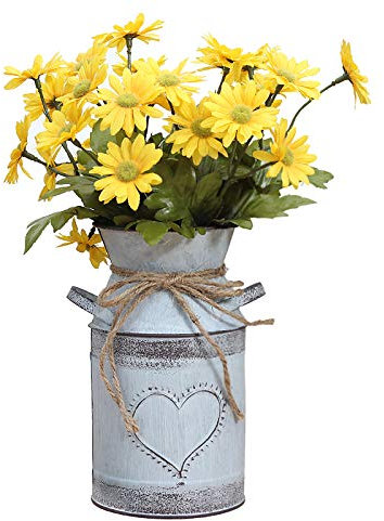 Soyizom Shabby Chic Milk Can Jug with Heart-Shaped and Rope Design French Farmhouse Decorative Vase for Valentine Wedding Decor Galvanized Can Rustic Primitive Bucket Vase for Decor Flower Holder
