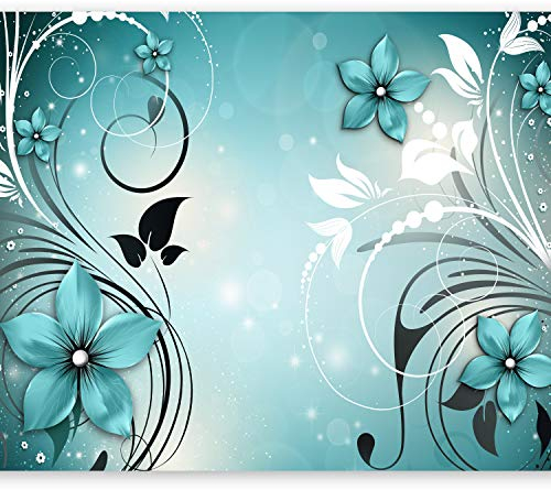 murando Fototapete selbstklebend Blumen Abstrakt Türkis 294x210cm Foto Tapete Tapetenfolie Möbelfolie Wandverkleidung Wandtapete Motivtapeten Bildtapete Wohnzimmer 3d Effekt Modern Ornament blau