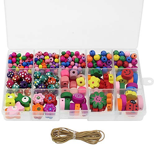 NewZC 400 Stück Handwerk Bunte Holzperlen zum Auffädeln -Perlenset Armbänder Kinder mit 11 Arten Bastelperlen Holz für diy Armband Halskette Schmuck Selber Machen Set Mädchen ab 5 Jahre