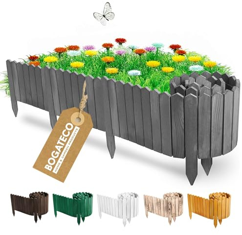 BOGATECO Rollborder de Rail en Bois, 200 & 10cm Sapin | Clôture du Jardin, palissade pour marquer Les chemins et Les limites de parterres de Fleurs, pelouses | Flexible | Imprégné | Gris