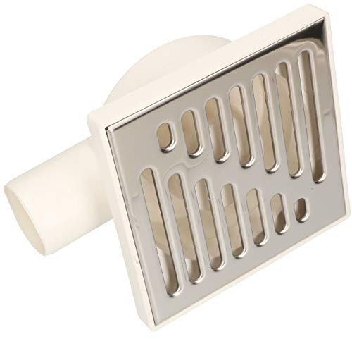 KOTARBAU® Duschrinne mit Seitenanschluss 50 mm Abflussgitter 150 x 150 mm Edelstahl quadratischer Bodenablauf, Duschablauf, Bodenrinne Weiß