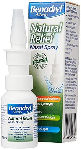 Benadryl Allergy Natural Relief Nasal Spray (1 x 15ml), Helps Clear Allergens from the Nose, Cleans and Moistens Nasal Passage, Natural Congestion Relief, Free from Preservatives