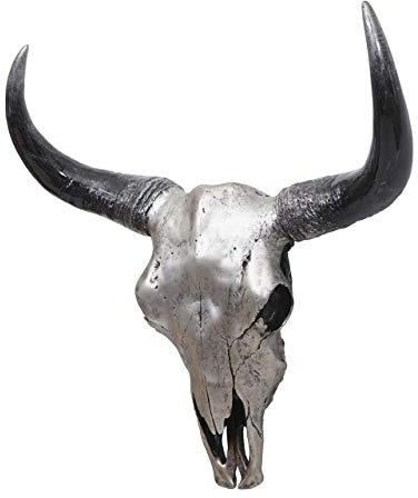 Mendler Deko Schädel 45cm HWC-T454, Polyresin, In-/Outdoor - silberfarben | Stier, Bulle, Longhorn, Kopf, Trophäe