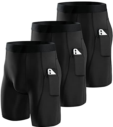Niksa 1/3er Pack Herren Kompressionsshorts Schnelltrocknendes Base Layer Tights Sport Unterhosen für Enge trockene und atmungsaktive Radlerhose, Sportshorts mit Handytasche