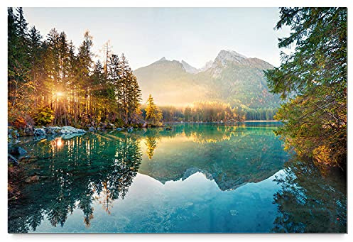 BilderKing Wandbild Wasserfall Hintersee Bayern - 90cm x 60cm Acrylglas 5mm mit Alu-Dibond Verbund + Rückrahmen