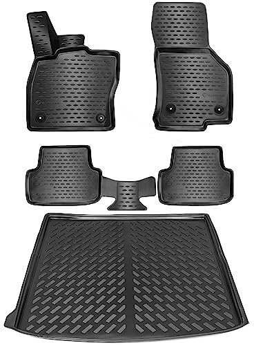 ELMASLINE 3D Gummimatten & Kofferraumwanne Set für VW Passat B8 Variant ab 2014 | Hoher Rand | Zubehör Fußmatten Kofferraum