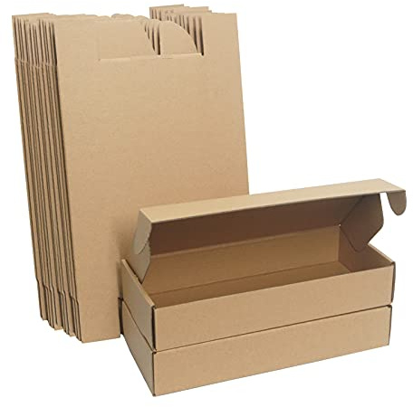 Corrugated Cardboard Shipping Boxes, 28×12×5cm Royal Mail Small Parcel PiP Postal Boxes, Long Narrow Brown Packaging Mailing Boxes for Business, Posting, Storing or Gift (Pack of 25)