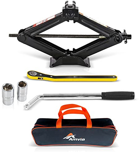 Car Jack Kit | Scissor Jack for Car 1.5 Ton (3,300 lbs) - Tire Jack Tool Kit | Portable, Ideal for SUV and Auto - Universal Emergency Kit with Lug Wrench | Heavy Duty Material
