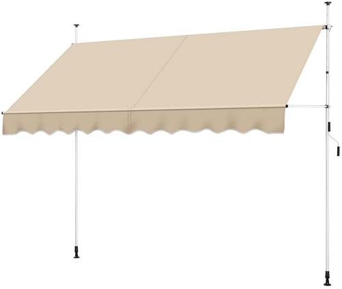 Yaheetech Tenda da Sole per Balcone Esterno Veranda a Bracci Estensibili con Manovella Regolabile Telo Avvolgibile Retrattile Resistente ai Raggi UV Telaio Telescopico Senza Forare 300 x 120 cm Beige