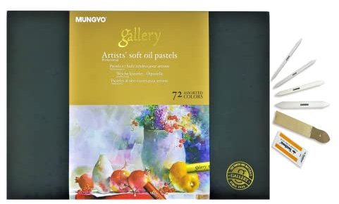 Mungyo Gallery Artists' Soft Oil Pastels Set of 72 (MOPV-72) With Blending Tortillon, Sandpaper, Eraser