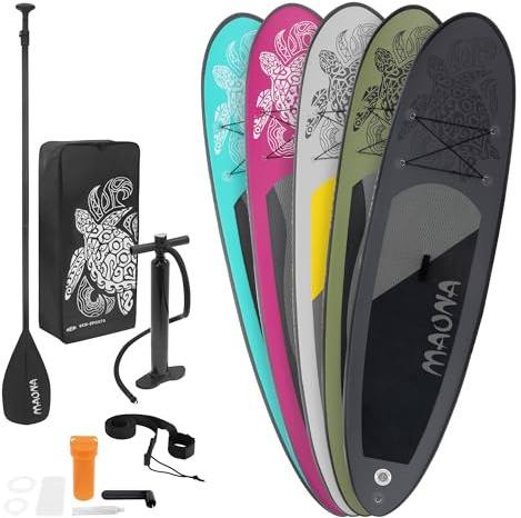 ECD Germany Aufblasbares Stand Up Paddle Board Set Maona Olive, 308x76x10 cm, aus PVC, bis 120 kg, Alu-Paddel, Komplettes Zubehör, SUP Board Paddling Board Paddelboard Surfboard Surfbrett Paddelbrett