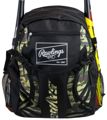 Rawlings | SAVAGE Backpack Equipment Bag | T-Ball / Baseball / Softball | Black/Camo