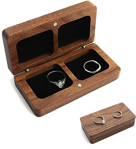 Fengguock Ringschatulle aus Walnussholz, Ringbox Hochzeit Holz, Quadratische Ringschatulle, Ringträgerbox, Holz Ehering Box für Weihnachten, Vorschlag Hochzeit Verlobung Geburtstags