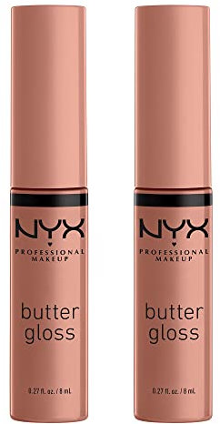 NYX Professional Makeup, Brillo de Labios No pegajoso, Butter Gloss, Madeleine, Pack Dúo