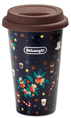 De'Longhi DLSC075 Taza térmica para bebidas calientes y frías, termo de cerámica de doble pared, tapón antideslizante de silicona, capacidad 300 ml