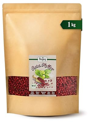 Biojoy EKO Rosépeppar hel, pepparkorn för kvarn, 1 kg | Pepparbär från Sri Lanka, torkade, Schinus terebinthifolia L.