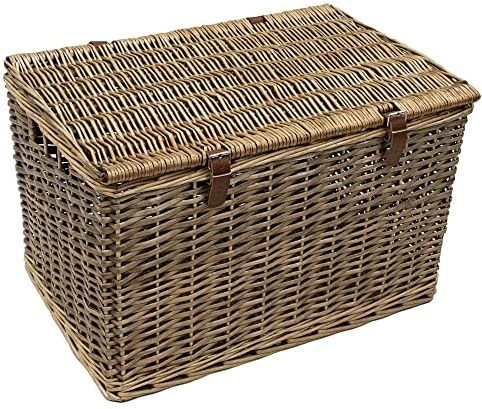 JVL Handgefertigter Weidenkorb mit Kunstlederriemen, extra groß
