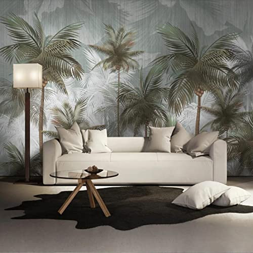 TANYANG Papier Peint Mural Personnalisé 3D Vert Rétro Tropical Feuilles Peintes À La Main Plantes Arrière-Plan Décoration Murale Papier Peint 300Cm(W)×210Cm(H)
