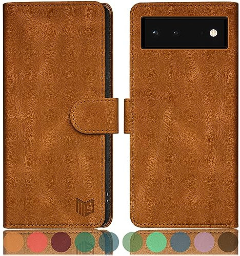SUANPOT [RFID Schutz für Google Pixel 6A Hülle PU Leder Handyhülle Lederhülle Klapphülle Kartenfach Flip Cover für Pixel 6A Handy hülle Leather Wallet Phone Case (Leicht Braun)