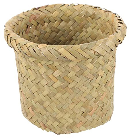 LABRIMP Seagrass Woven Waste Bin with Lid Multi Functional Trash Basket for Bedroom Office and Home Stylish and Trash Can for Efficient