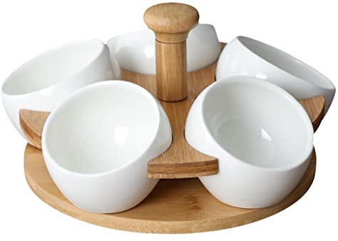 NJCORE Drehbares Snack-Tablett, Gewürz-Serviertablett, Keramik-Snackschalen Mit 5, Gemüsetablett-Behälterschalen for Vorspeisen, Obst, Nüsse
