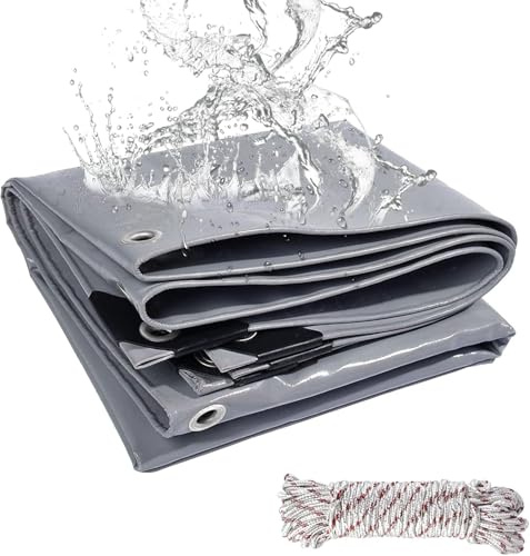 Telo Impermeabile Esterno 4x6m 440 g/m² Inspessire PVC con Rinforzato Occhielli, Telone Resistente Agli Strappi, Telo Protettivo Copertura Multiuso per Mobili da Giardino Barche Legno Piscina Camion