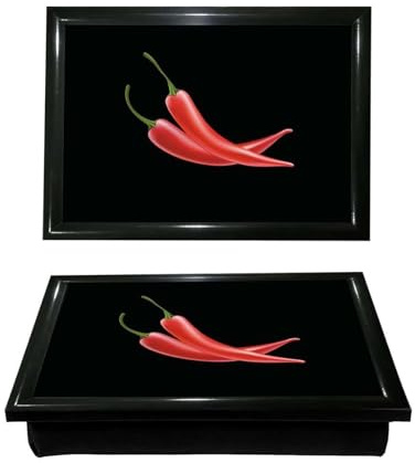Lap Tray Red Flaming Twin Chili Bean Bag Cushion is Ideal for Laptops Studying Browsing TV, Food, Dinners, Crafts, Kids Coloring and Drawing Lightweight Portable, Easy Serve Home