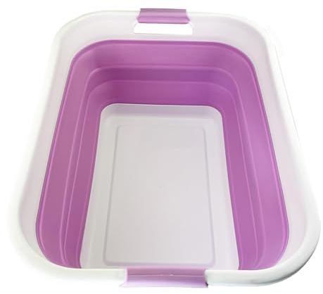 SAMMART 41L (10.8 gallon) Collapsible Plastic Laundry Basket - Foldable Pop Up Storage Container/Organizer - Portable Washing Tub - Space Saving Hamper/Basket (Rectangular, White/Pale Purple)