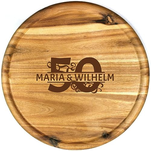 Sterngraf Pizzateller mit Gravur (Name) personalisiertes Holz Pizza-Brett 32cm Akazienholz - Geschenkidee Goldene Hochzeit, MotivPZ Zahl