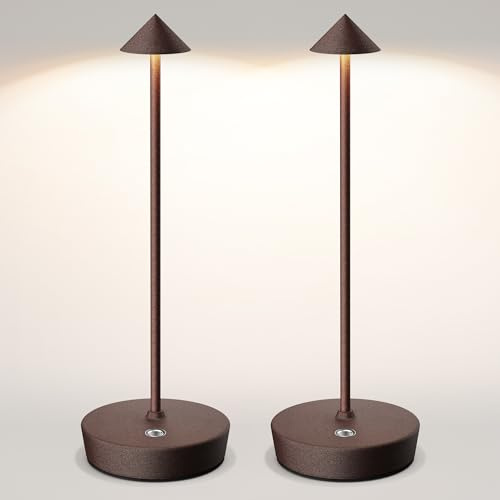 SLSMD Tischlampe Kabellos IP54 Led Outdoor Lampe 6000mAh Akku Camping Schreibtischlampe Aufladbar Nachttischlampe Touch Tischleuchte für Innen/Außen (Rost (2er-Pack))