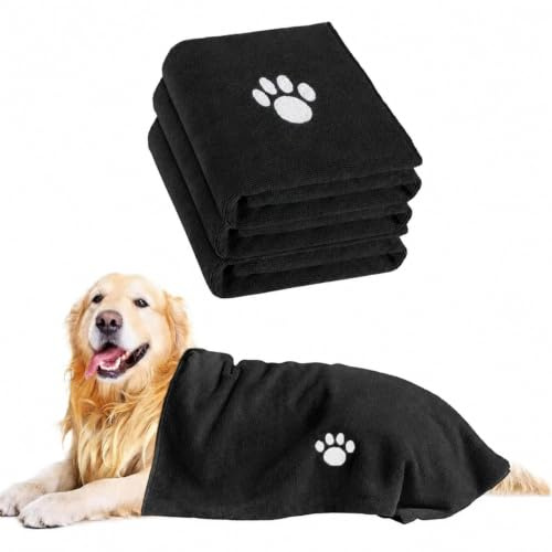 Puomue Mikrofaser-Hundehandtücher zum Trocknen von Hunden, super saugfähiges und weiches Fellpflegetuch, 101,6 x 60,9 cm, perfekte Trockentücher für große, mittelgroße oder kleine Hunde, Schwarz, 3