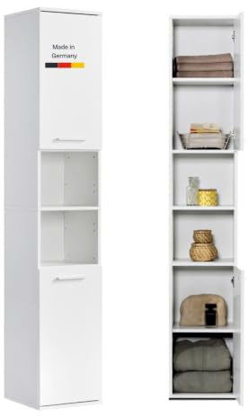 mokebo Bad Hochschrank 'Der Kapitän' (180x33x34 cm) Made in Germany, Badezimmerschrank schmal, Badschrank, auch als Badezimmerhochschrank & Badregal aus Holz in Weiß
