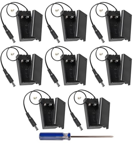 GTIWING 8 stycken 9 V plastbatterihållare hölje med 2,1 x 5,5 mm DC-kontakt och på/av-brytare, 9 V batterihållare projektlåda med strömbrytare och lock, med skruvar