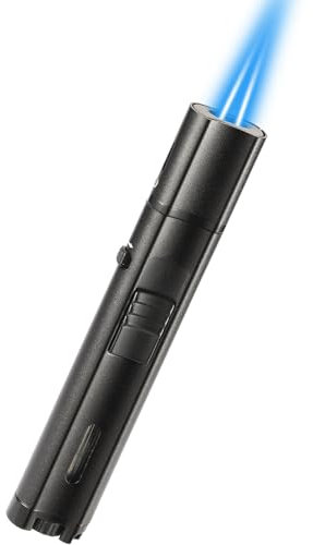 Bbsisgo Jet Lighter, 5.7in Gas Torch With Flame Locking & Safety Switch, Adjustable Double Jet Flame, Refillable Windproof Pen Design (Sold Without Gas) (Black)