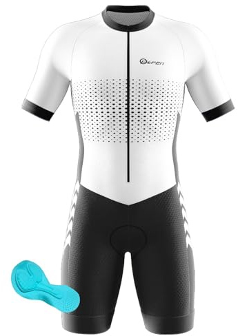 Triathlon Tri Costume, Trik Tri Costume pour Hommes - Mens Manches Courtes Tri Skinsuit 3D Gel Coussin Solide Tenue VTT Combinaison Vélo Jersey Respirant Séchage