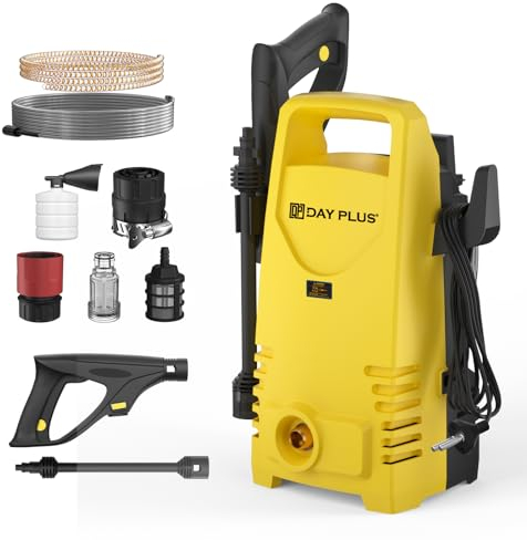 HSHa 1100W Elektro-Hochdruckreiniger 55bar Hochdruckreiniger Auto 180° justierbare Düsen, 5.5m Kabel und 7m Auslassrohr, Hochdruckreiniger für Patio Auto Einfahrt Garten