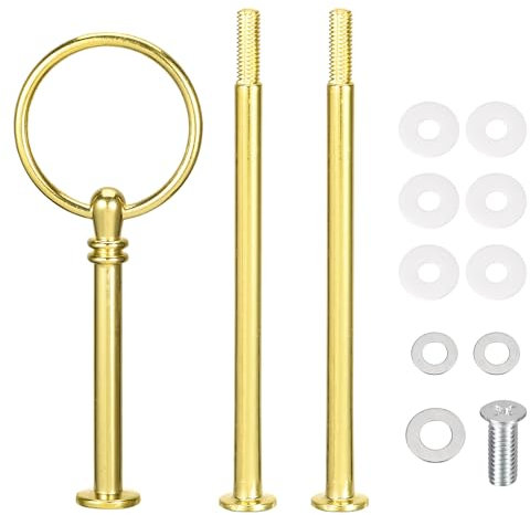 QUARKZMAN 2 Set Maniglia per Vassoio Torta Cupcake Piatto Dolce Accessori Supporto Asta per Stand Torta Matrimonio Festa, 3 Piani Oro Rotondo
