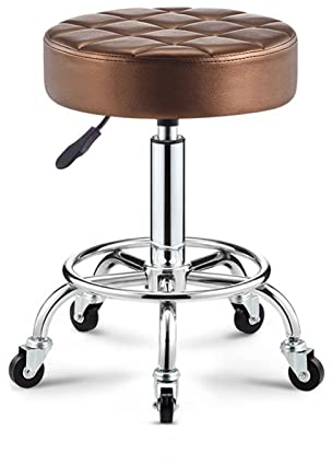 Drehhocker mit Rollen, rund, PU-Leder, Rollhocker, höhenverstellbar, Arbeitsstuhl, Büro-Schreibtischhocker für Spa, Salon, Tattoo, Arbeit, Mokka (Kaffee)