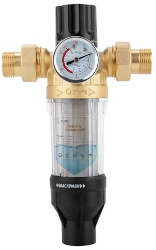 Filtro de retrolavado filtro de agua del grifo medidor de presión de 3/4 pulgadas, filtro fino para manguera de agua de pozo, filtro de sedimentos reutilizable