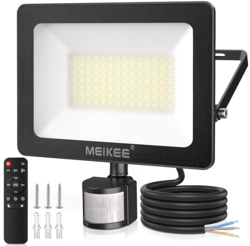 MEIKEE 80W Security Lights with Motion Sensor 7865 LM PIR Floodlights | 12m PIR Detection Range,Button & Remote Control,Adjustable,IP66 Waterproof,for Garden,Corridor,Entrance, Backyard