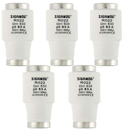 SIGANDG Eslabones fusibles Neozed, cerámicos DII eslabón fusible tipo gG, 63A 500VAC, para protección de cables y líneas, 5 unidades