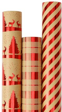 EDWINENE Weihnachtsgeschenkpapier Elegant Modernes Weihnachtspapier, Geschenkpapierrollen für Geburtstag und Frohe Weihnachten